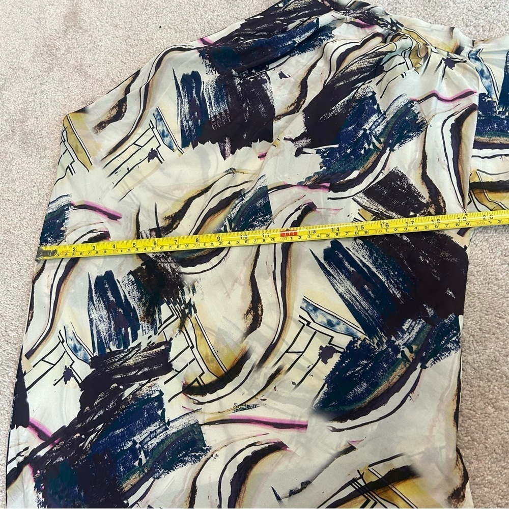 Zara limited edition abstract print asymmetrical one shoulder tie neck blouse M - Picture 13 of 14